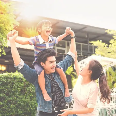happy family in their home garden